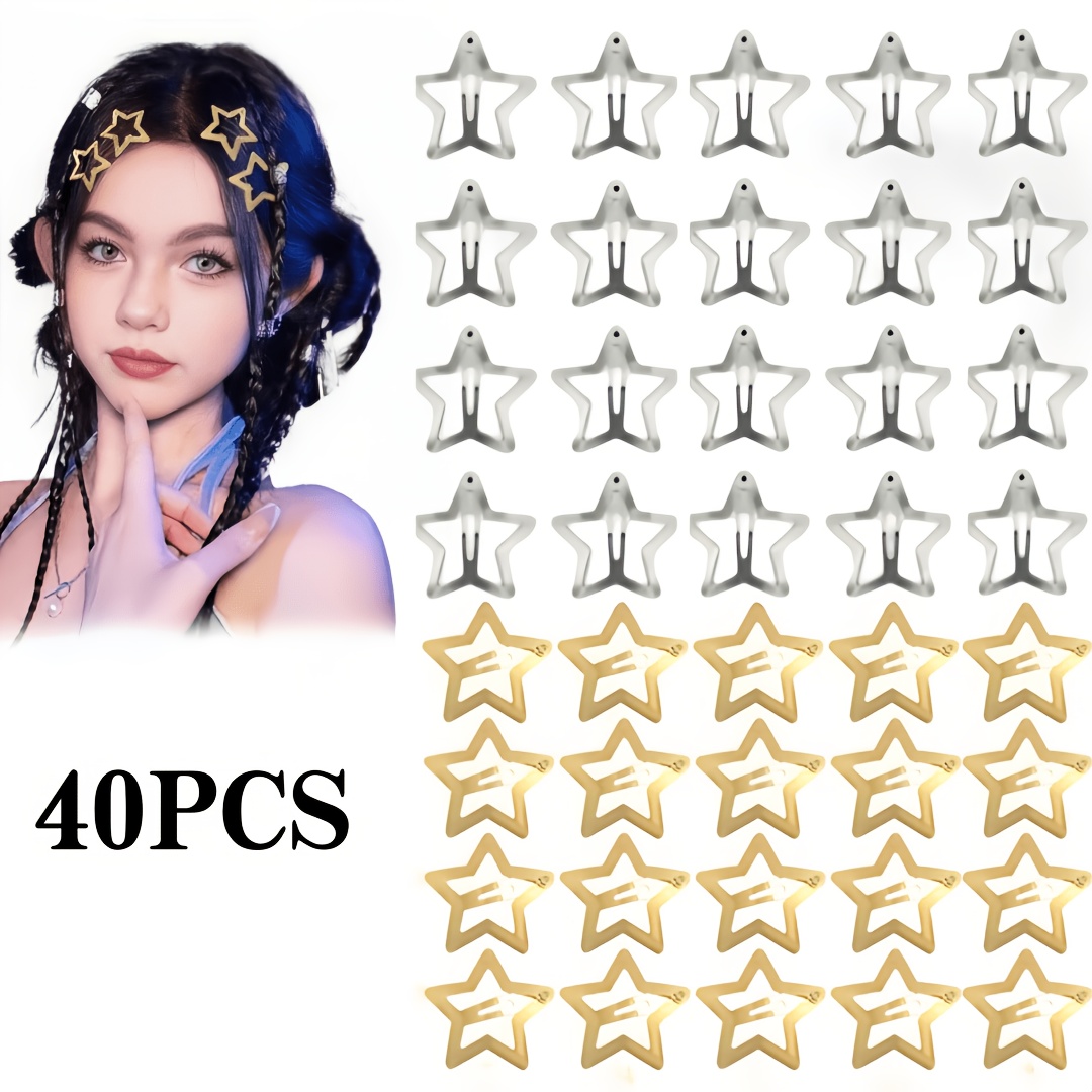 TEMU 40 stuks gouden vijfpuntige ster haarspeldjes, zilverkleurige haarspeldjes voor dames voor zijpony, onzichtbare haarspeldjes, BB-speldjes voor