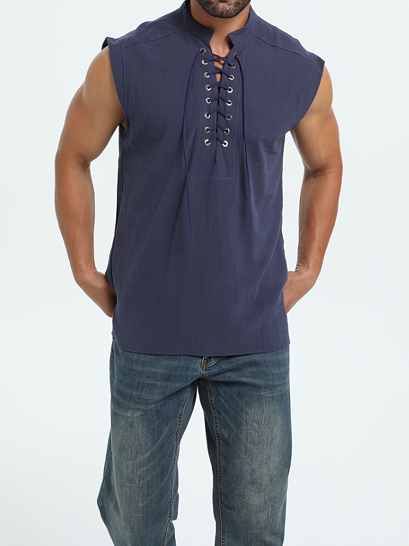 Men's Plus Size Sleeveless Traditional Chinese Guizhou Shirt - Stand Collar Loose Fit with Drawstring & Button Front Closure, Olive Green Casual Retro Top for Spring Summer Fall, Machine Washable, PLUS SIZE