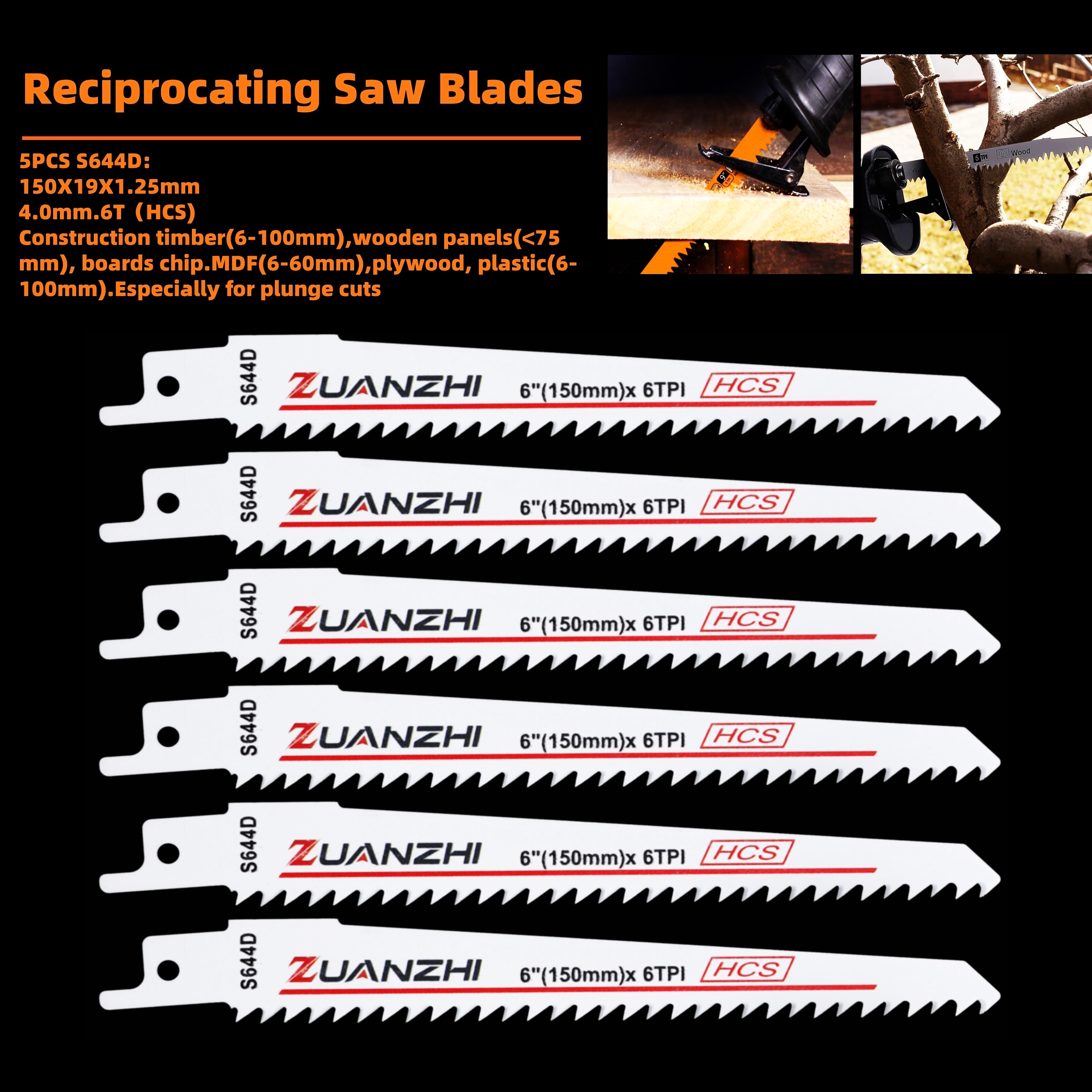 

5pcs/10pcs S644d Reciprocating Saw Blades Wood 6tpi Reciprocating Saw Set For Wood 150mm Wood Cutting Saw Blades