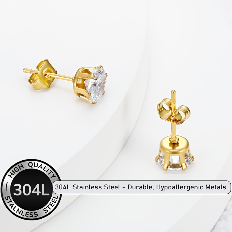 E-shop 2 Stück/Pair Luxus 18K Vergoldenete Goldene 304L Edelstahl Ohrringe, Runde 1 Carat Ohrstecker für Damen Mode Hochzeit Zubehör - Weihnachten,