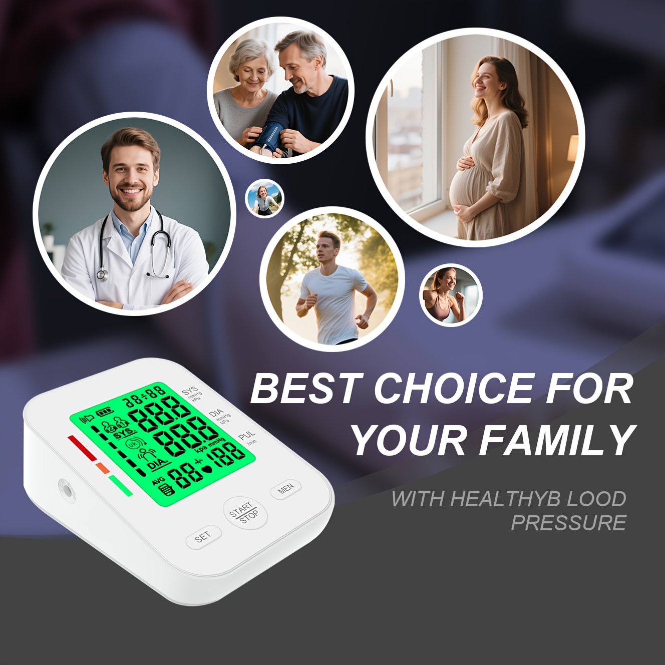 Fully Automatic Upper Arm Blood Pressure Monitor with Adjustable 22–42cm Cuff, Large LCD Display, 2 × 99 Memory, Heart Rate Monitoring, Positioning Guidance (Measuring Pose Reminder), 60‑Second Readings, Battery or USB Powered, Home Use & Elder Care - Image 9
