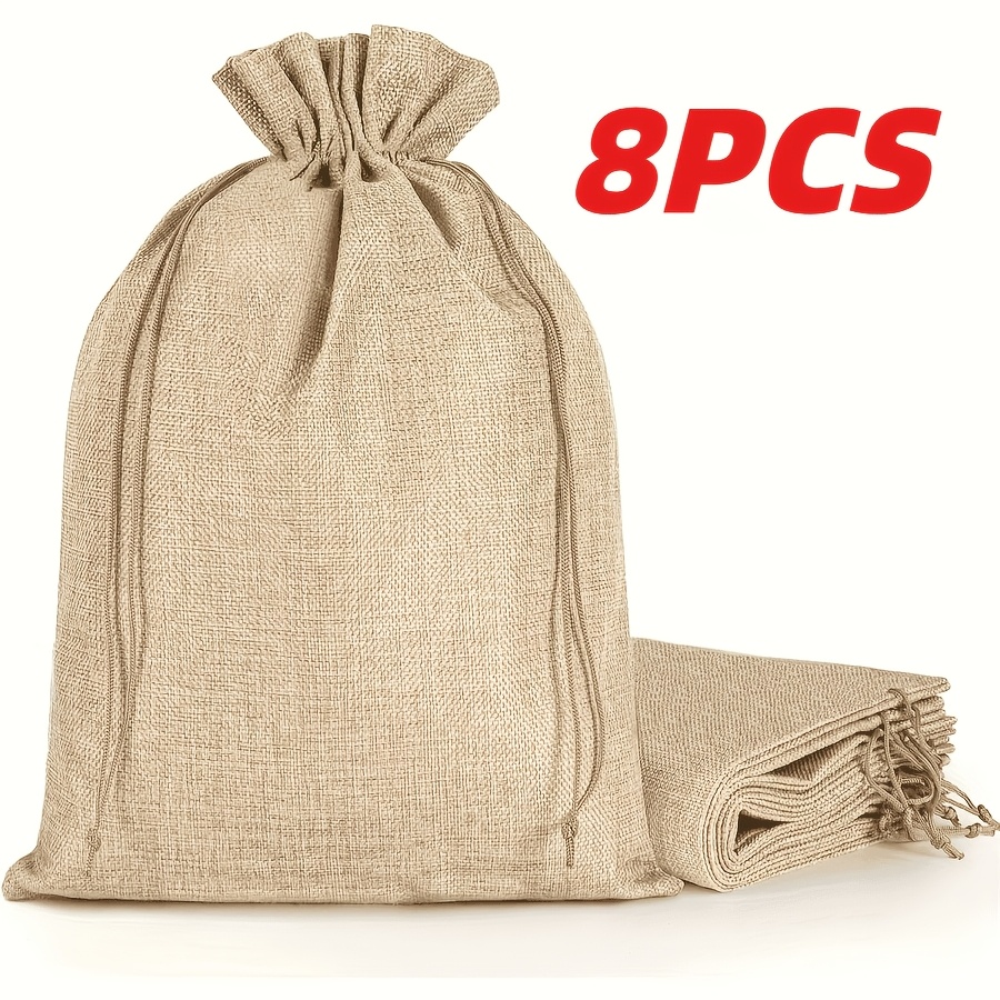 TEMU 8pcs Large Burlap Gift Bags With Drawstring 12x16 Inch Reusable Linen Drawstring Bags Heavy Duty Fabric Pouches For Jewelry Cosmetics Toys