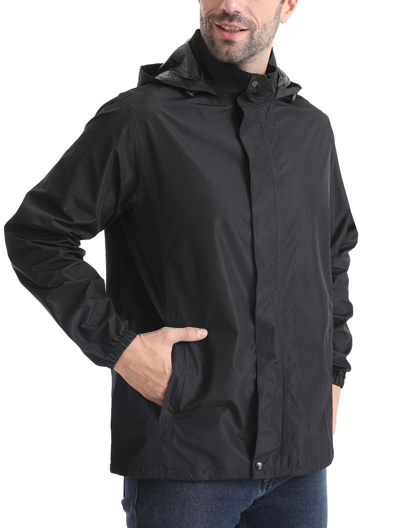 Men's Rain Jacket Breathable Antistorm Jacket Windbreaker Lightweight with Hood Packable Waterproof Raincoat