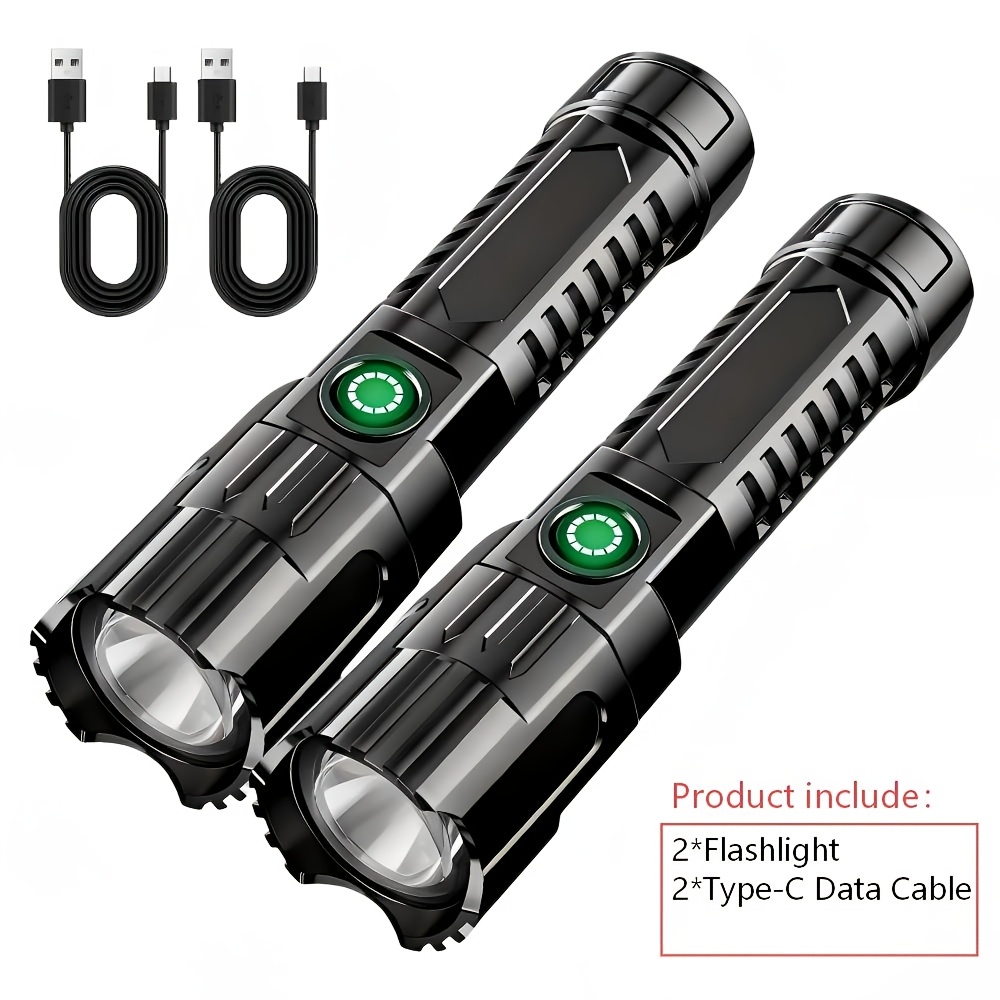 E-shop Zweierpack LED-Hochleistungstaschenlampen, ausziehbarer Fokus, Mehrmodus-Beleuchtung, Typ-C-Aufladung, kompakt , intelligente Leistungsanzeige,
