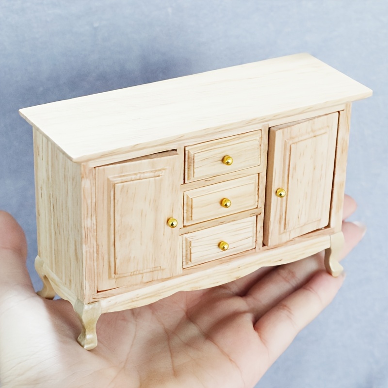 

1:12 Dollhouse Dollhouse Mini Furniture Model Micro Scene Solid Wood Two-door -drawer Cabinet Blank Model Ornaments Shooting Props