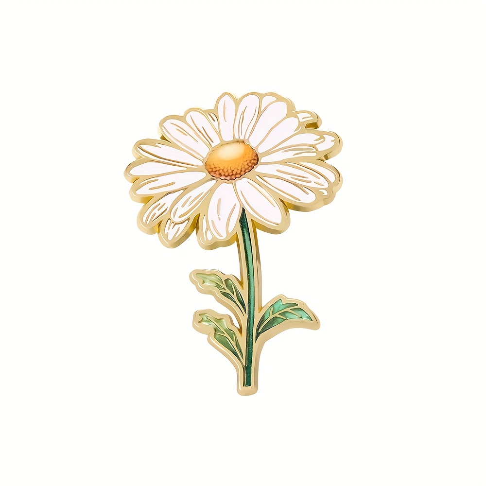 Image of 1pc White Daisy Enamel Pin - Floral - Themed Lapel Brooch For Bags & Clothes, Fresh & Elegant Fashion Accessory, Unisex Daily Wear Jewelry Gift