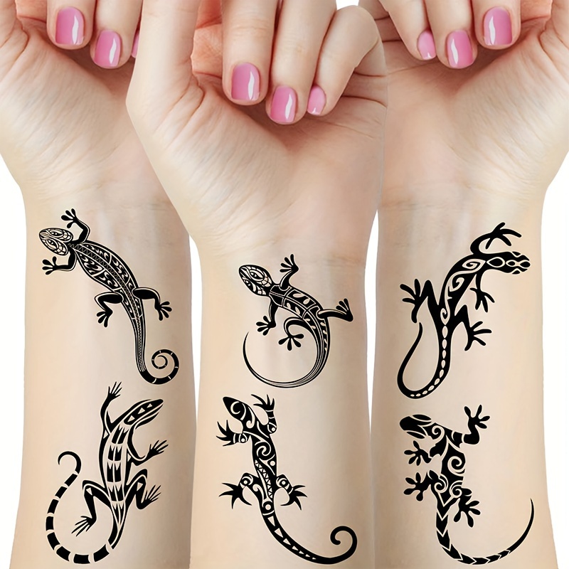 

12-piece Black Lizard Temporary Tattoos, Waterproof & Long-lasting, Sexy Fake Tattoo Stickers For Men And Women, Perfect For Animal Parties & Body Art, 4x2.4 Inches