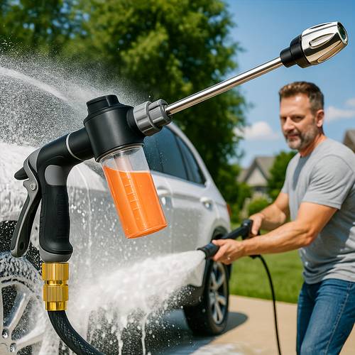high pressure car wash gun with long reach lance durable water hose nozzle adjustable spray patterns leak proof design for trucks suvs rvs driveways decks garden cleaning