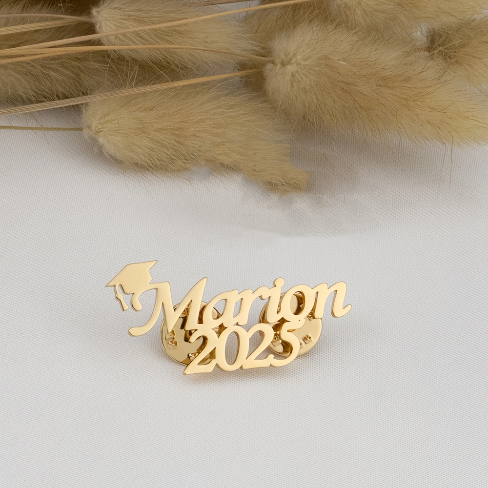 TEMU Personalized Graduation Name & Year Pin - Stainless Steel Custom Engraved Graduation Cap Brooch, Minimalist Unisex Jewelry Gift For Graduates,