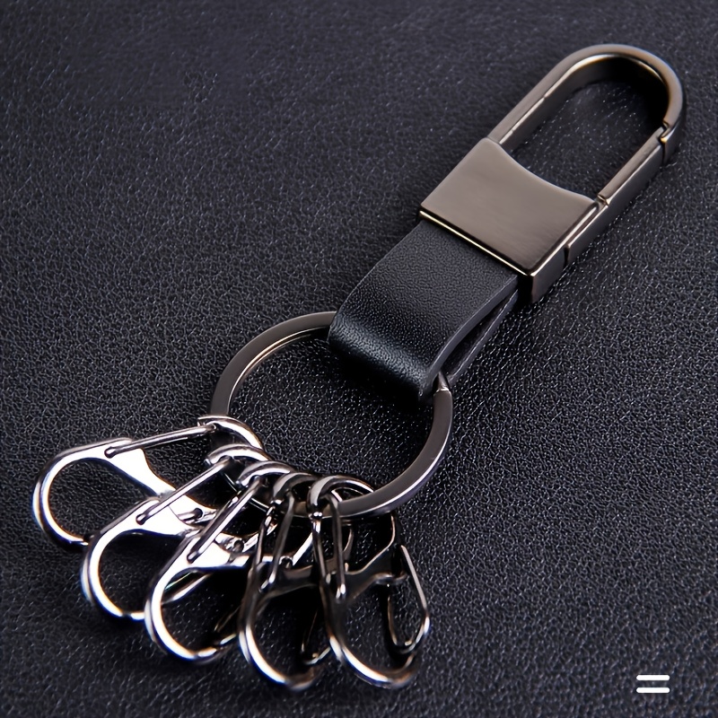 Multi-functional Quick-release Keychain, Easy To Categorize, Made Of Thickened Cowhide And Alloy, High-end Minimalist Metal Keychain. Includes 1 Large + 5 Quick-release Small Buckles, Holiday Gift Set