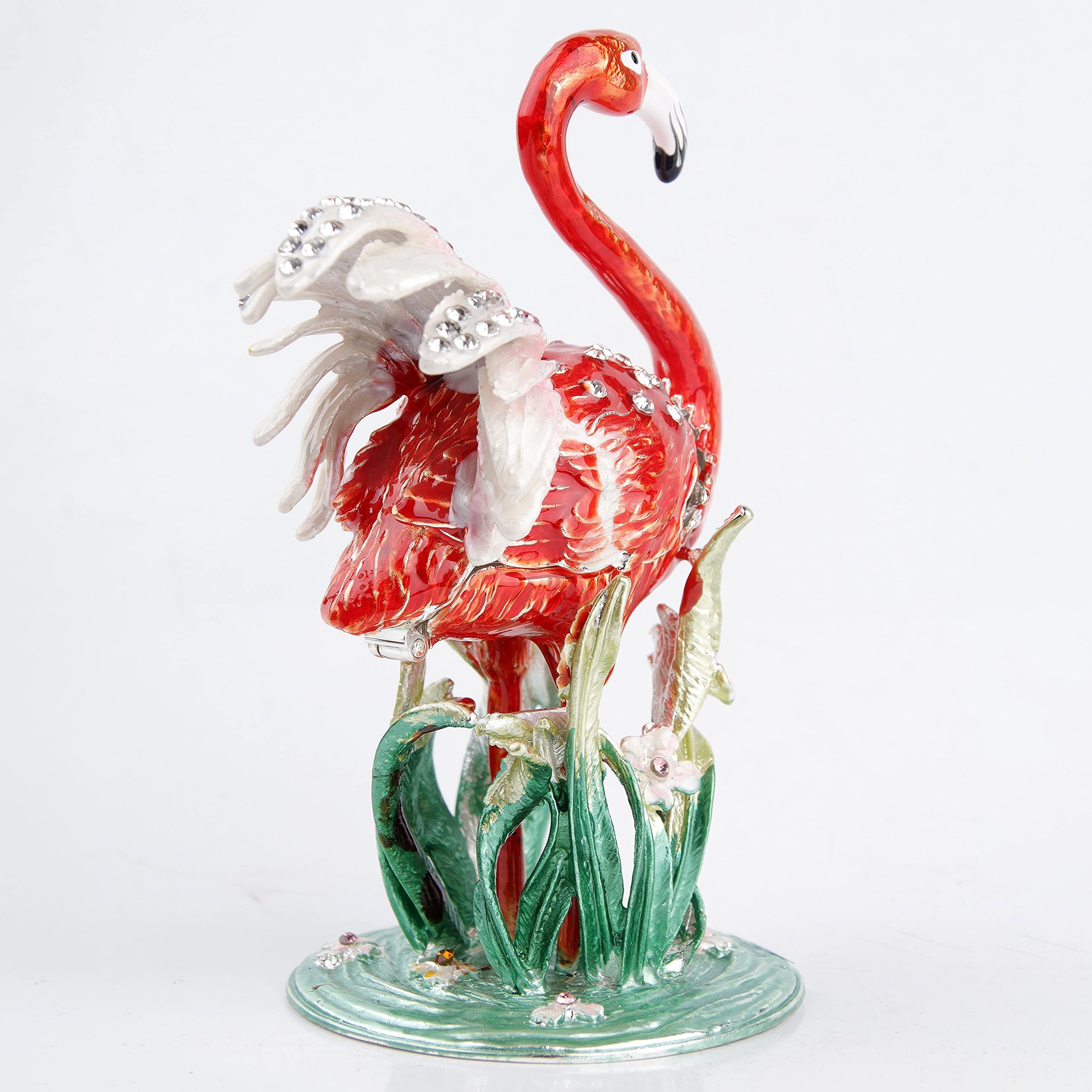 

Handcrafted Enameled Flamingo Trinket Box - Decorative Jewelry Holder With Flamingo Figurine - Unique Gift For Home Décor