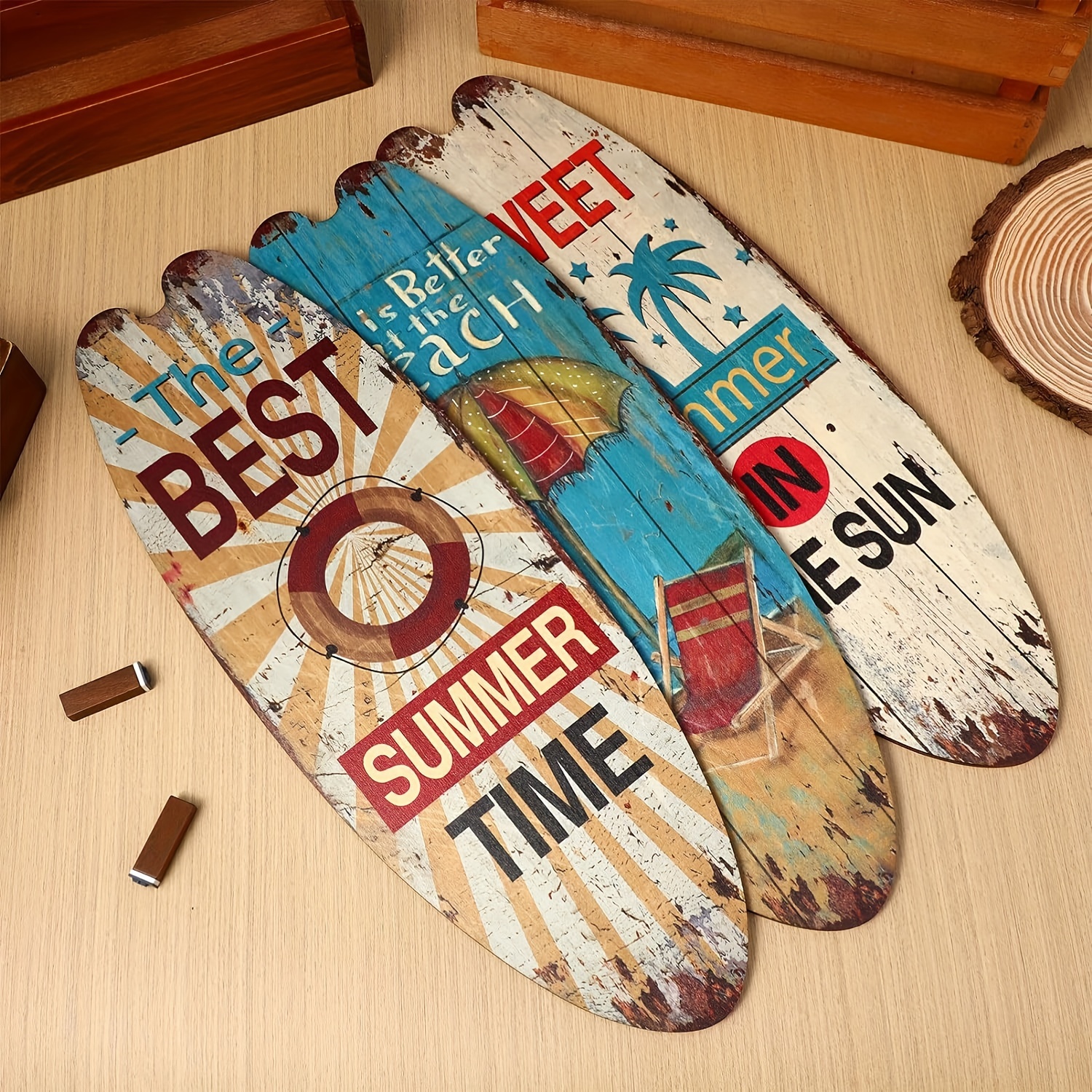 3pcs beach themed wooden surfboard wall decor set 17 6 x6 2 perfect for living room bedroom bathroom details 6