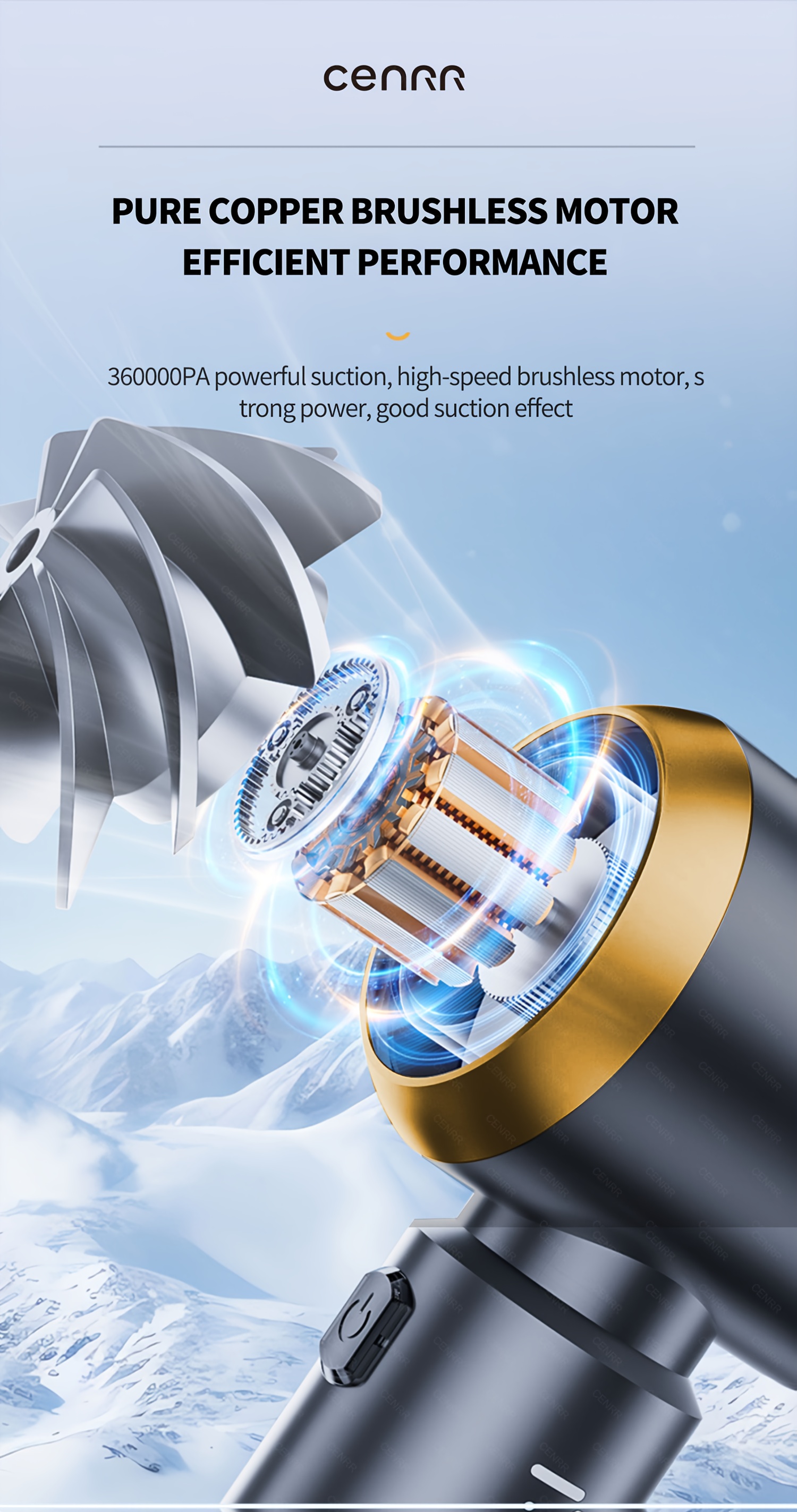 2026 NEW CENRR 16000PA Car Vacuum Cleaner | Portable Handheld Wireless Strong Suction Car Cleaner Cleaning Machine Mini Vacuum Cleaner with USB Charging, ABS Resin Body, Blow and Suction Integrated, 3.38-6.76oz Dust Cup Volume