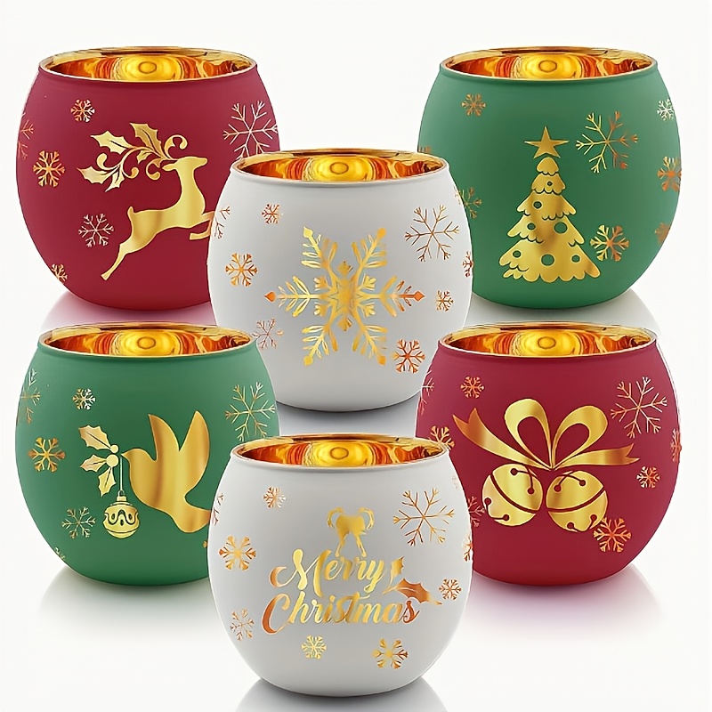 6pcs Bougeoirs Classiques Électroplaqués Gravés Translucides Vintage avec Accents Dorés - Parfaits pour Thanksgiving, Halloween, Noël, Pâques, Décoration de Table de la Saint-Valentin, Décoration de Bougeoirs