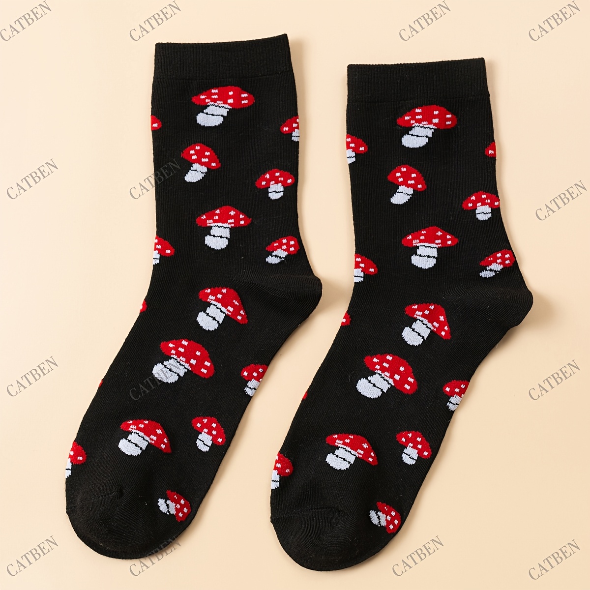 Image of 1 Pair Women Black Socks Mushroom Socks Cute Socks Cartoon Socks Sweet Socks For Women Gifts Socks For Gift For Birthday Party Crazy Casual Socks Socks Winter Warm Socks Trendy Stylish Socks