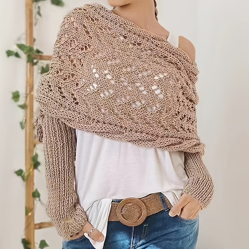 Women S Elegant Long-Sleeve Scarf - Chic Shawl, Windproof &, Beige/ /Black/Gray/White/Blue/Red/ Green/Orange/, for Formal & Everyday Outfits - Autumn/Winter Accessory, Winter Scarf, Outdoor  , Sophisticated Wear, Durable Fabric