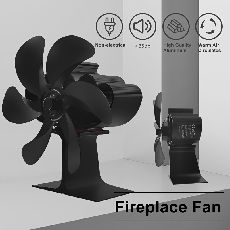 1pc 6 blade stove fan portable thermoelectric fireplace fan air circulator heat powered exhaust fan   heat distribution for wood log pellet stoves fireplaces details 1