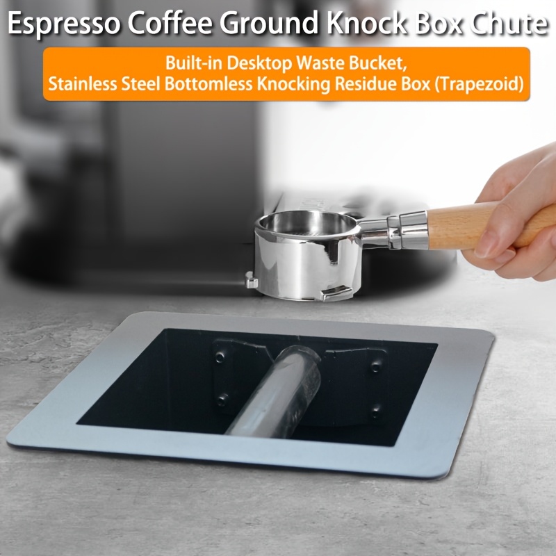 

1pc Espresso Knock Box Chute With Built-in Waste Bucket, Stainless Steel Bottomless Residue Box, Metal Construction, Barista Accessory For Coffee Shop Countertop