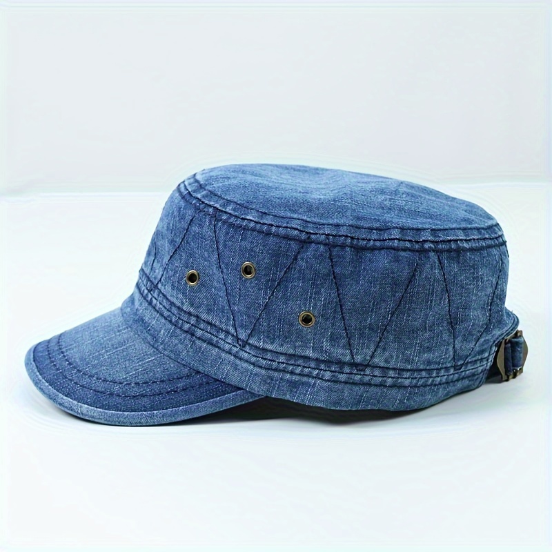 

Vintage Washed Denim Baseball Hat, Breathable Casual Outdoor Sun Cap, Adjustable Flat Top Design Peaked Hat