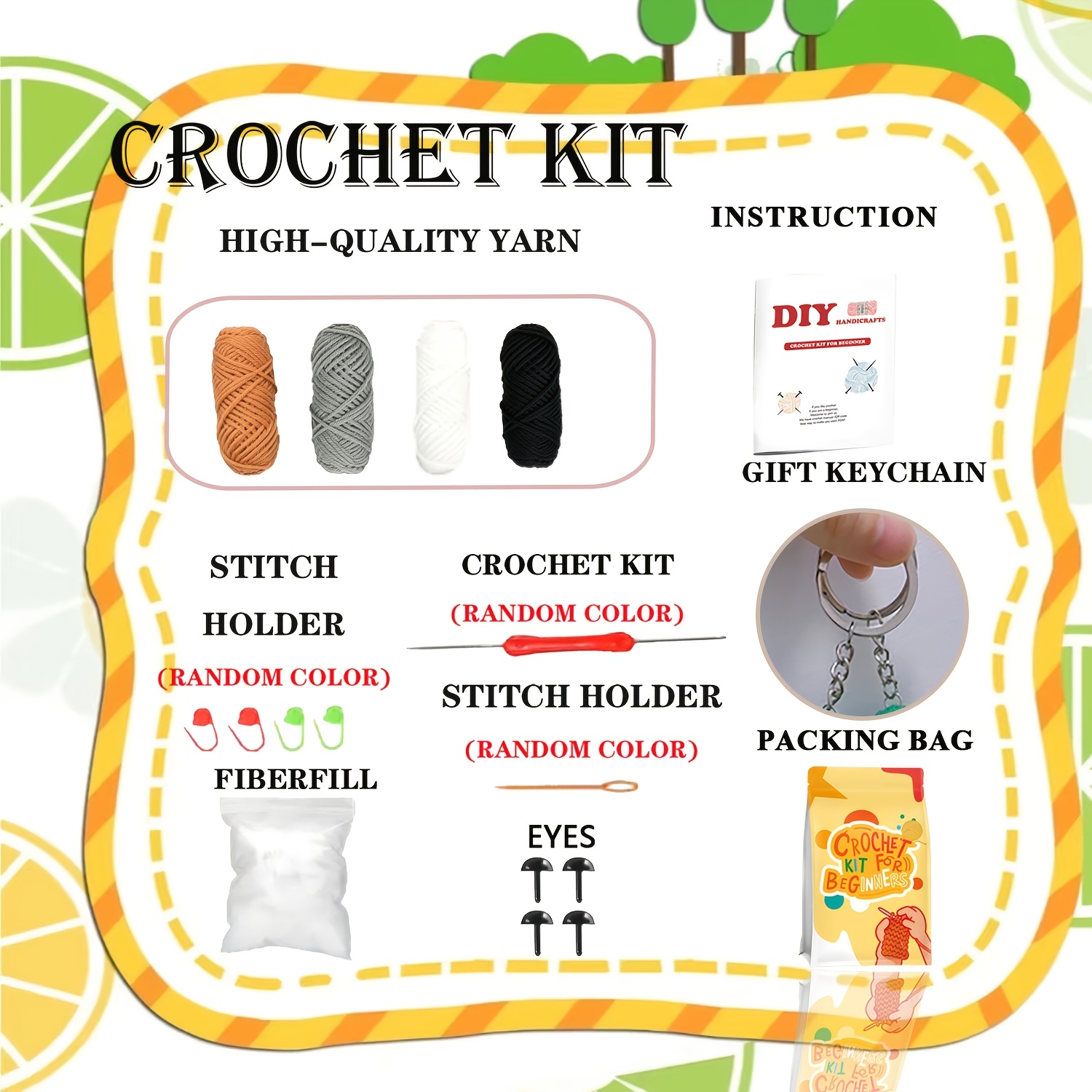 TEMU 2pcs Beginners Crochet Kit For - Diy Craft Set With Fabric Yarn, Complete Crochet Tools - Mixed Colors - Suitable For