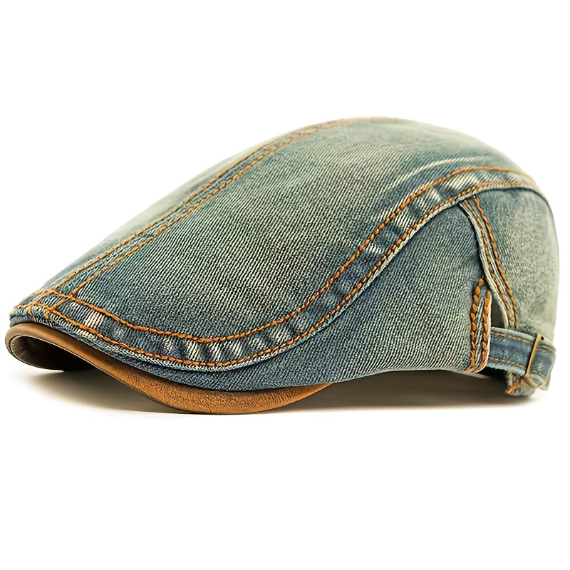 Image of 2025 New Washed Denim Hat Men's Beret Cap British Vintage Baseball Cap Women's Casual Cap (thread Color Random, Color Difference In Denim Fabric Is Normal)