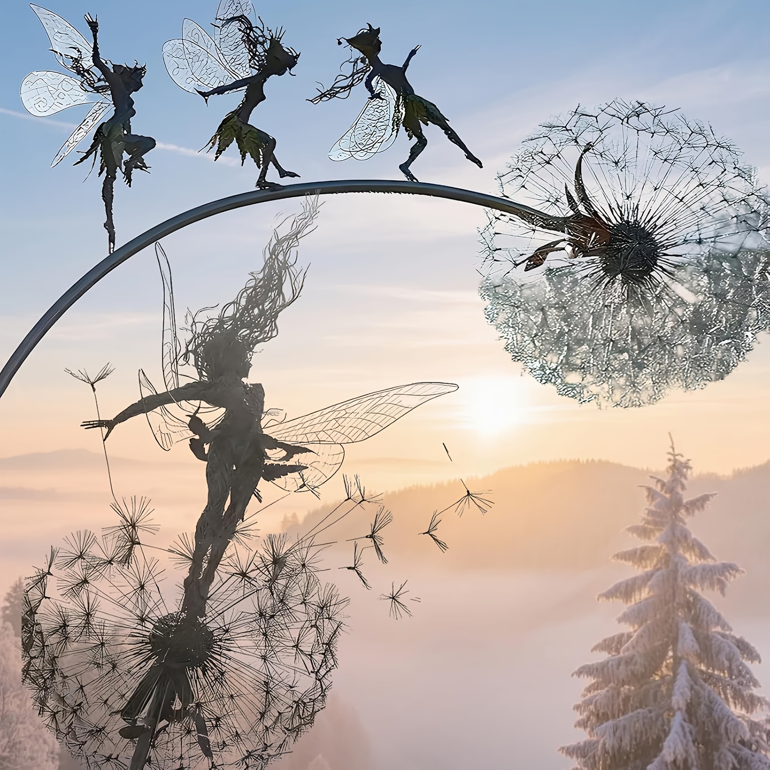 stainless steel flower fairy dandelion dancing metal garden sculpture outdoor indoor art decor valentines day gift no electricity needed weather resistant holiday decoration for courtyard patio or garden