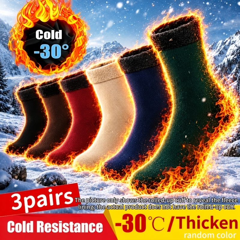 TEMU 3 Pairs Men's Winter Thick Fuzzy Warm Socks For Weather, -10°c/14°f Thermal Fluffy Cozy Socks, Soft Breathable Stretchy, Unisex Couple Socks,
