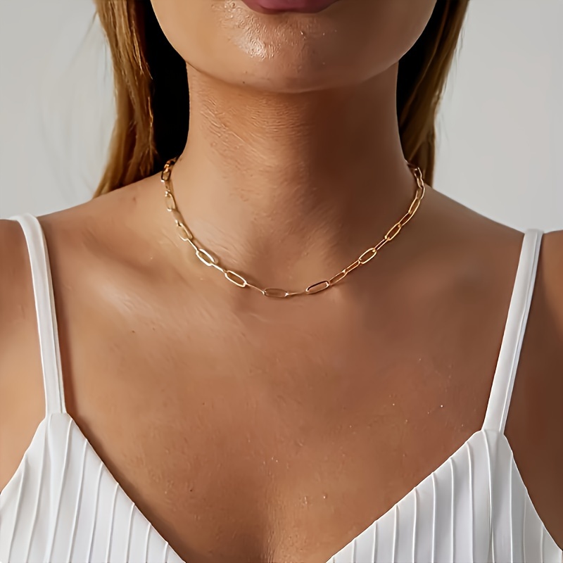 

Chic Hip-hop Style Stainless Steel Golden Ot Clasp Necklace For Women - Everyday & Party Wear