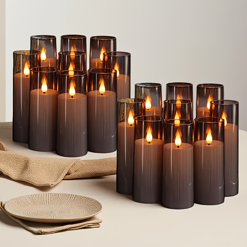 TEMU 24 Acrylic Electronic Candles, Pure Gray Flameless Candles, Battery-powered Candles, Flickering Led Candles, Equipped With Remote Control And