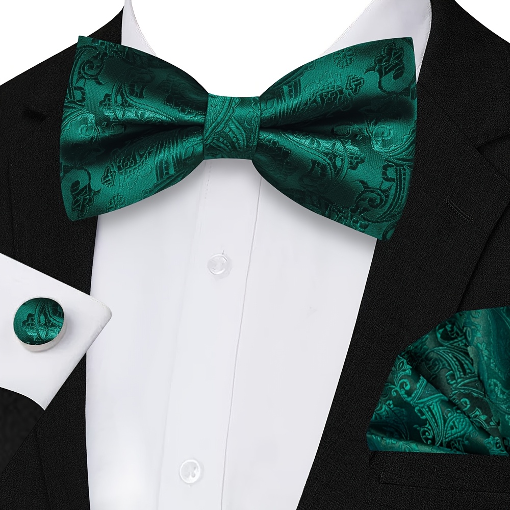E-shop 3er-Set Paisley Fliege Quadrat-Tuch Manschettenknöpfe Herren Fliege Set Hochwertige Klassische Mode Party Business Fliege Set Herren Hochzeit