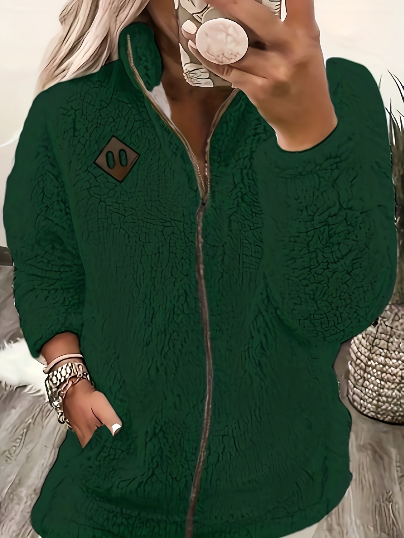 Dames Pluche Fleece Gevoerde Winterjas met Volledige Ritssluiting