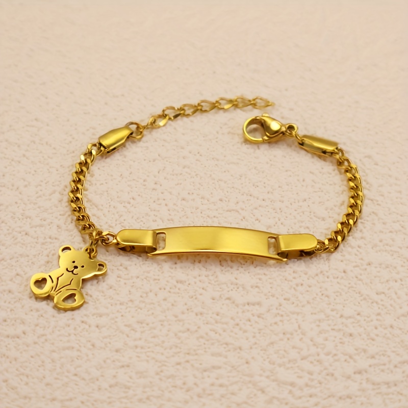 1pc, Cute Mini Bear Pendant Stainless Steel Bracelet For Girls And Boys, Customizable With Engraved Diy Name/date, Christmas Gift, Holiday Gift, Adorable Creative Family Gift