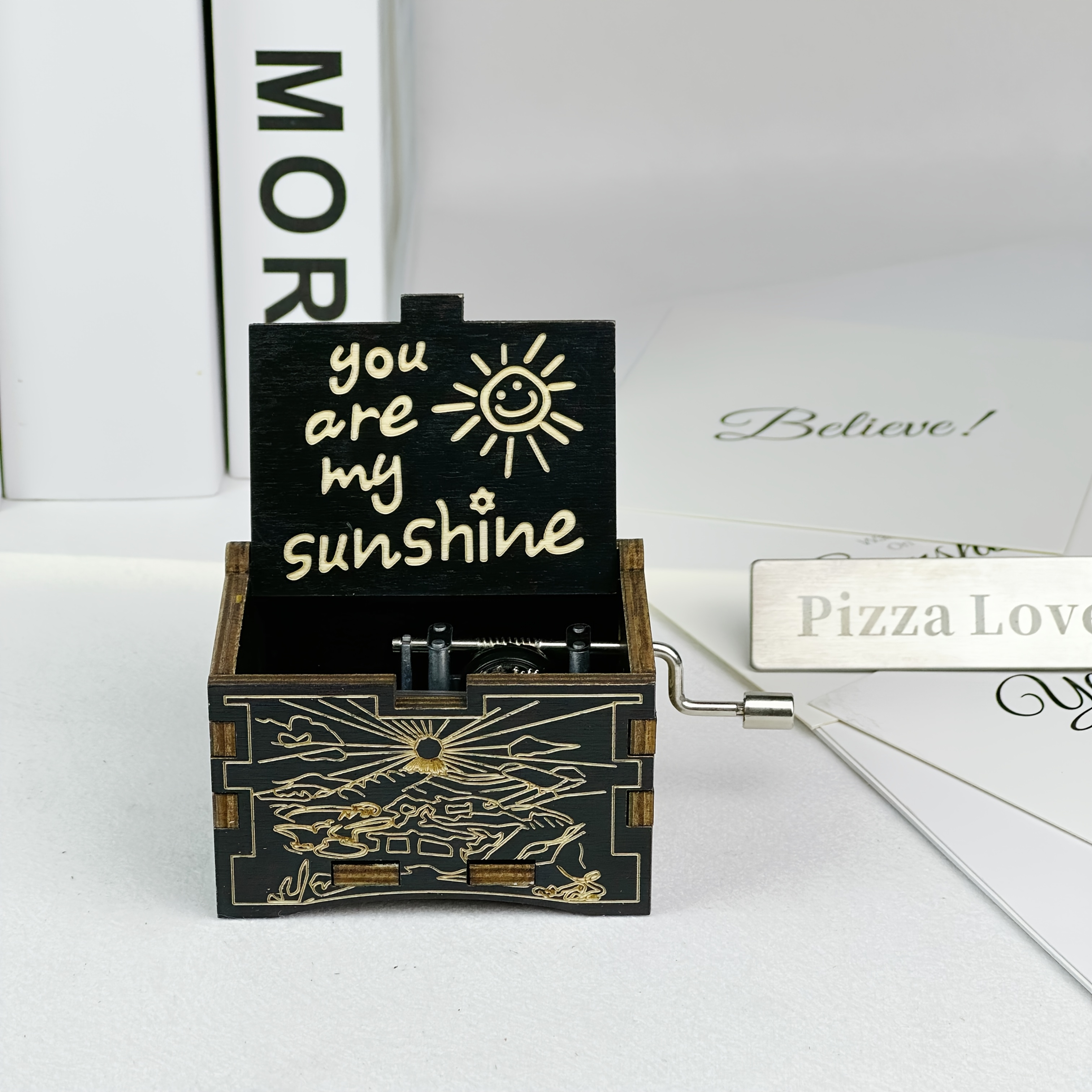 Hand Crank Laser Engraving Vintage Wooden Music Box Wedding Valentine'S Day Christmas Birthday Music Gift Play You Are My Sunshine