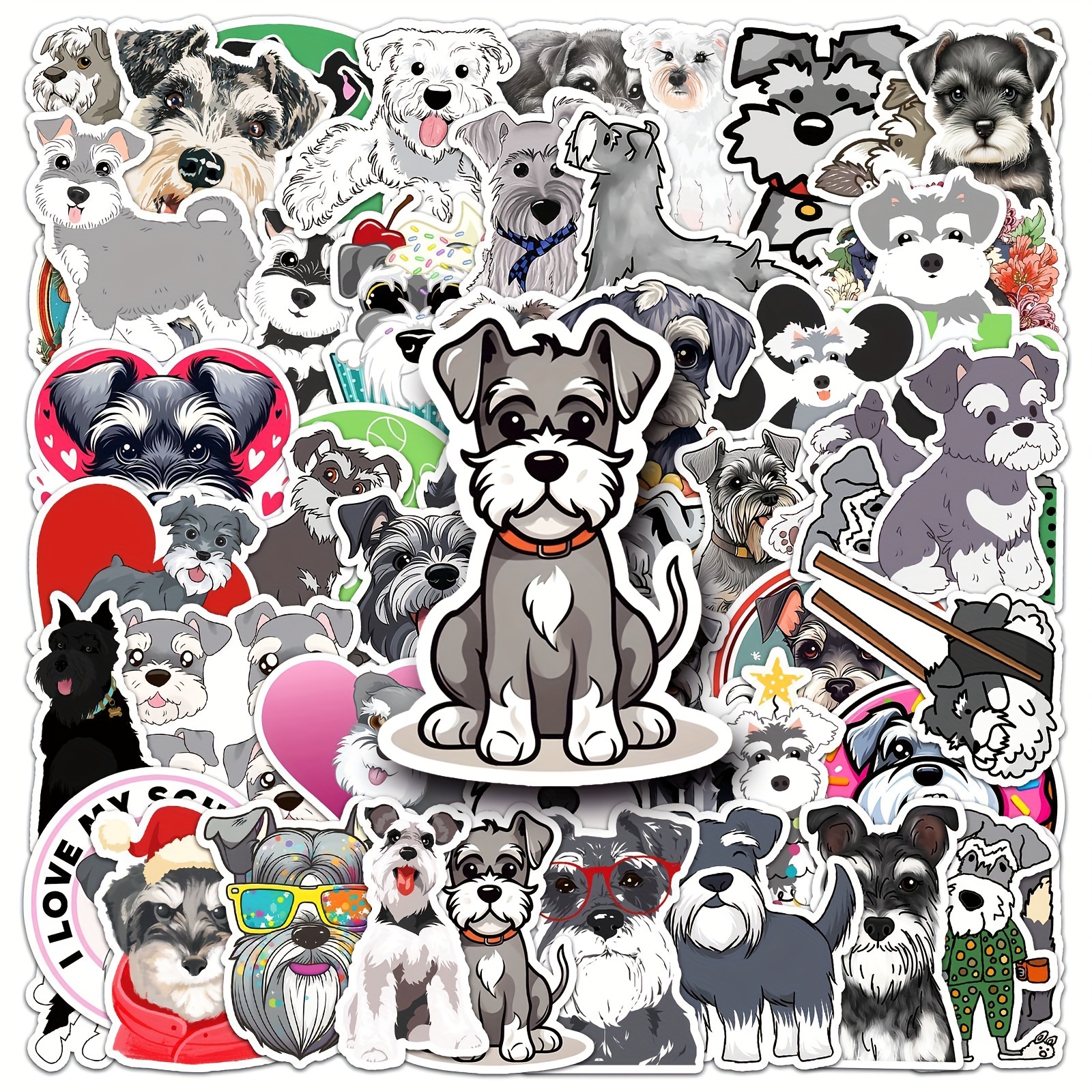 

50pcs Schnauzer Graffiti Stickers - Cute Cartoon Dog Decals For Luggage, Water Bottles & Phones