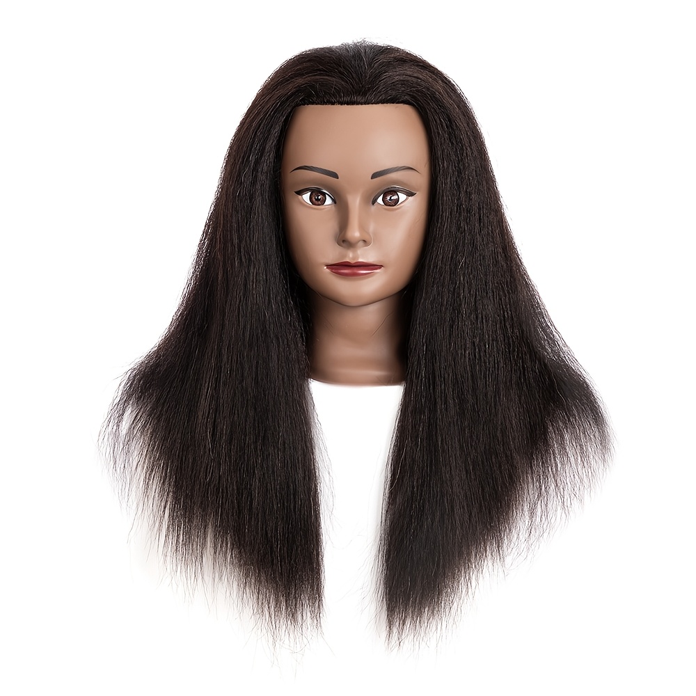 

18" Professional Mannequin Head With Long Straight Hair, Human Hair For Hairdressing Practice And Cosmetology Training, Adult Doll Head