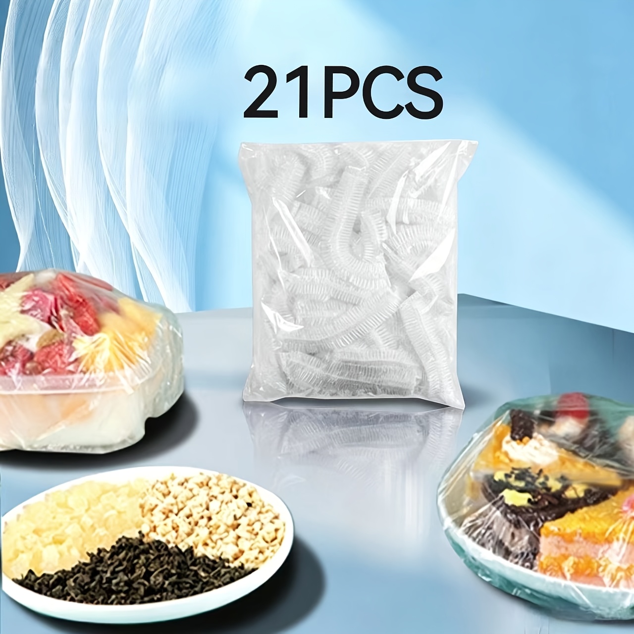 TEMU Cubiertas elásticas para alimentos - 21 piezas, sin desgarros, tamaño universal para tazones y platos del hogar, a prueba de polvo, previene la