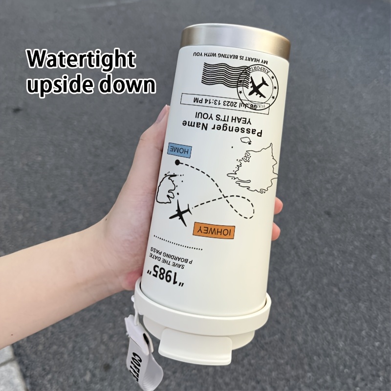 [Creative Thermos Cup] 1pc 530ML Cartoon Airplane Route Map Thermos Cup | Personalized, Creative, Dual Drink Coffee Cup, Portable Water Cup for Insulation And Cooling, Party Gift, Suitable for Office, Family, Travel Essential, Valentine's Day Gift