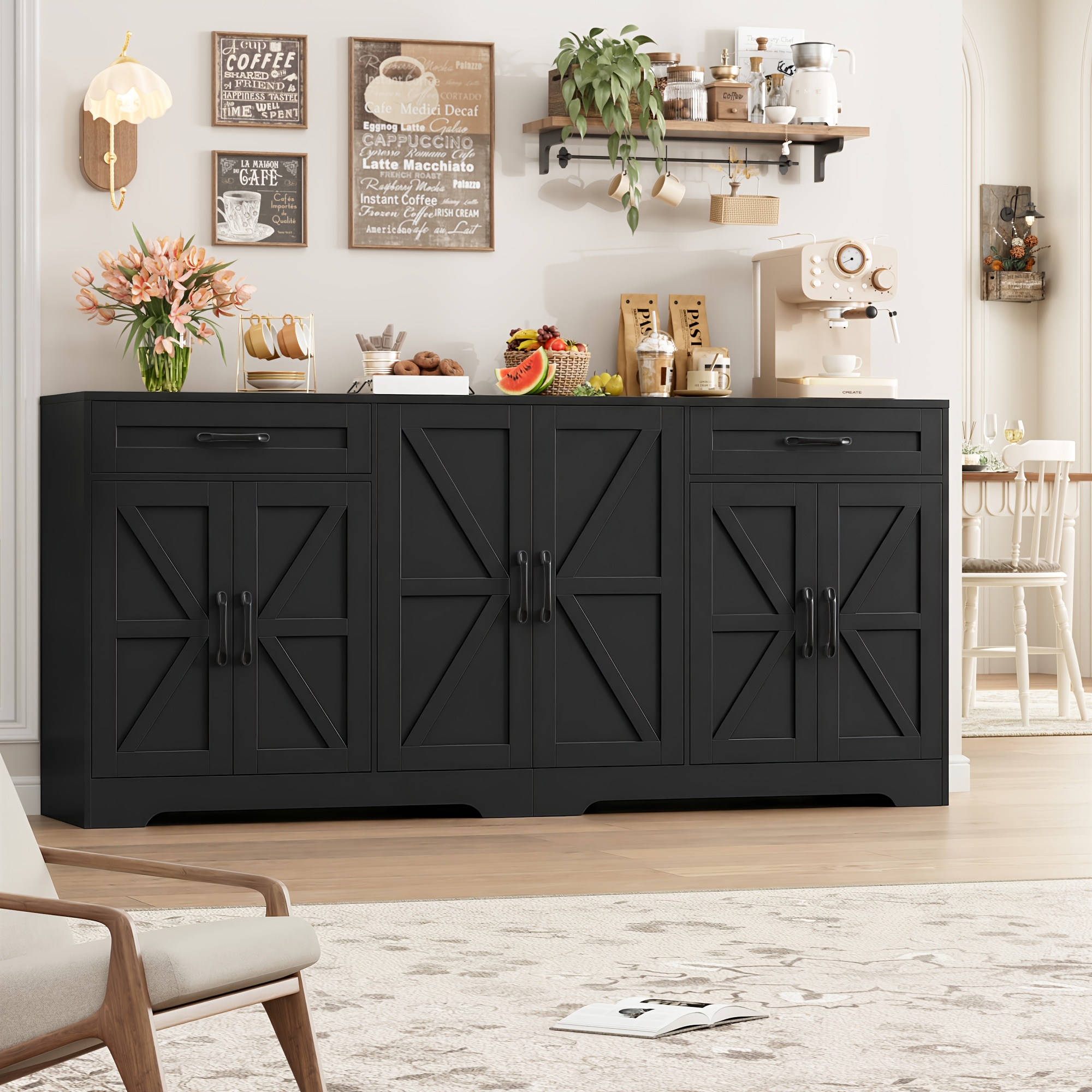 Image of Kealive Modern Freestanding Kitchen Pantry Cabinet & Tv Stand - 180cm Wide Suitable For Living Room Storage Unit With 8-shelf, /plywood, Cabinet, Assembly, Space- Furniture For Organization
