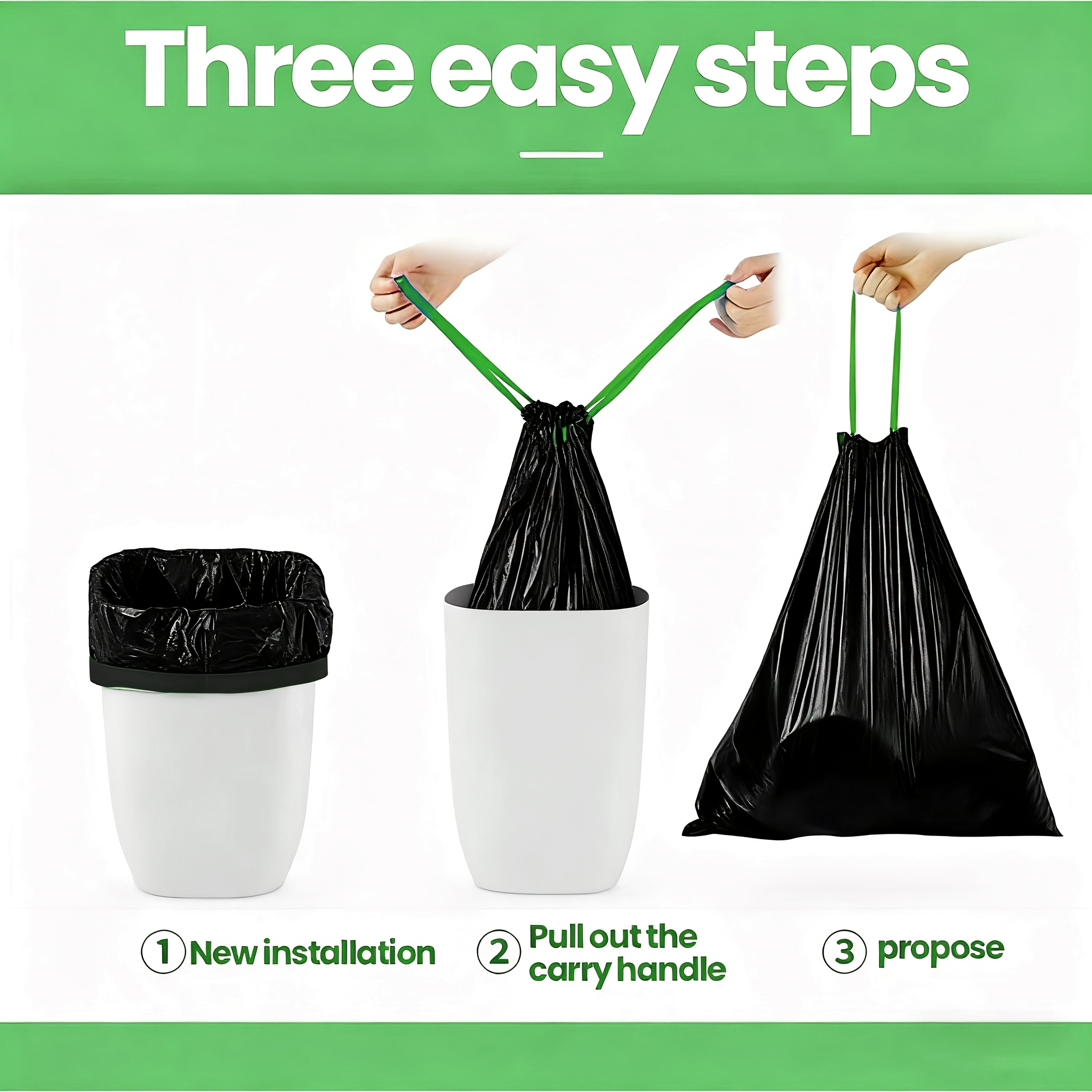 30 Gallon Heavy Duty Industrial Garbage Bags, Tear-Resistant, Odorproof, 90 Count (3 Rolls) Drawstring Black Trash Bags for Commercial, Gard