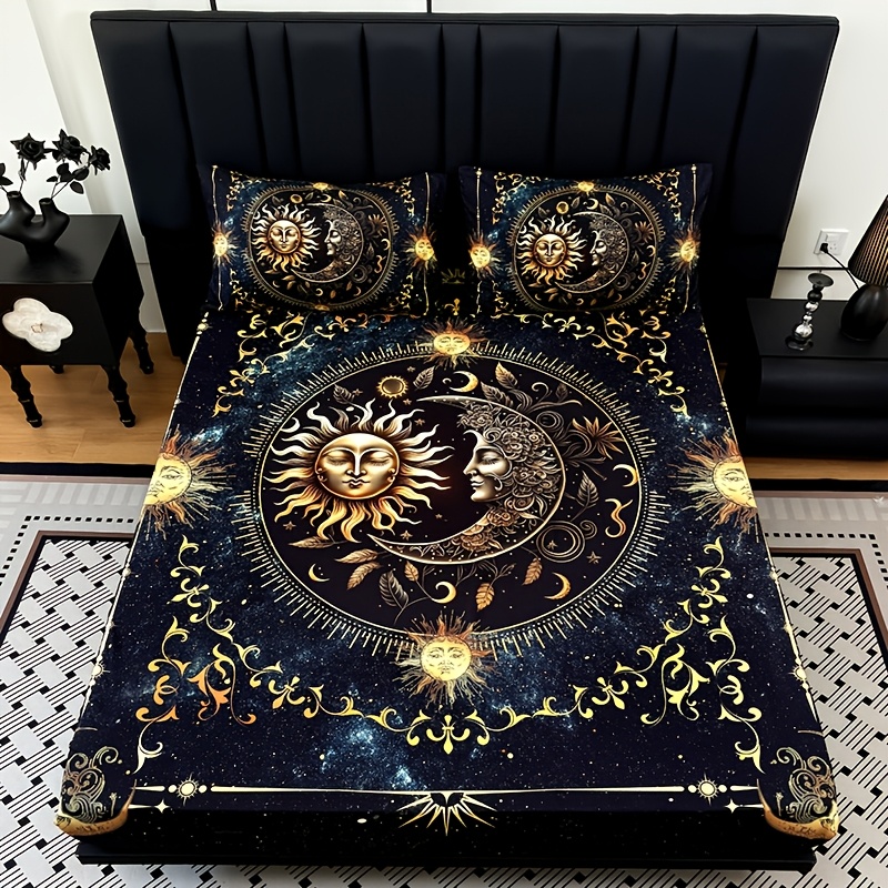 TEMU Deep Pocket In 15 Inch Machine Washable, Hypoallergenic, High Quality 3pcs And Planet Bed Sheet(1pc Bed Sheet+2pcs Pillowcase No Filling)
