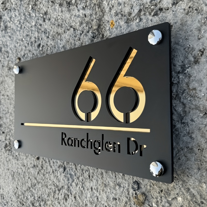 TEMU Plaque de numéro de personnalisée en acrylique avec nom de rue, panneau d'adresse extérieur étanche pour décoration de maison personnalisée