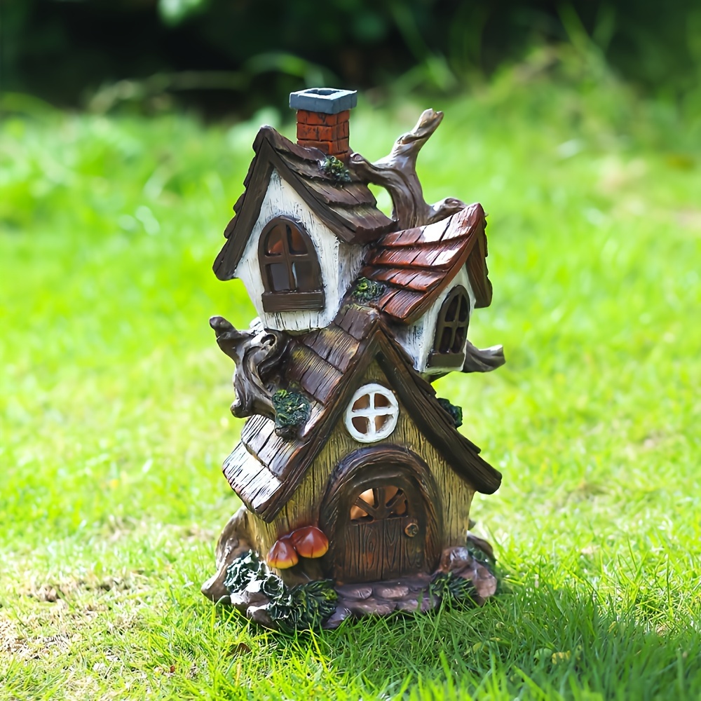 Image of Double-layer Fairy Tale Cottage Garden Statue - Resin, No Battery Needed, Christmas & Outdoor Decor, Double-layer, Fairy Tale Cottage, Home Decor, Garden Statue