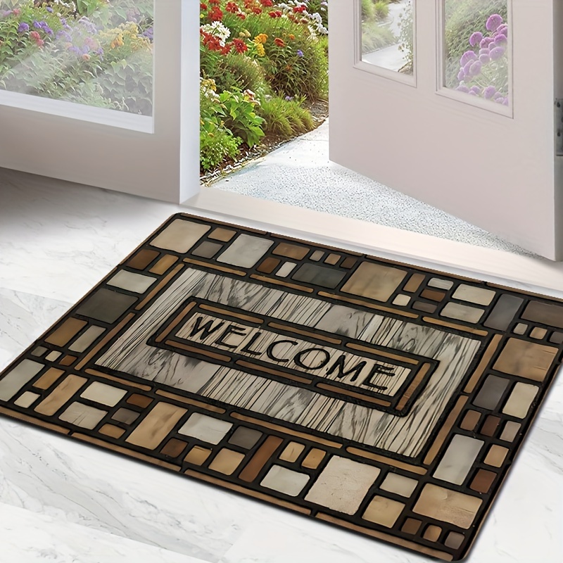 TEMU [high-grade Flannel + 1.1 Cm Thickness + Non-slip Backing + Grams Per ] 1pc Welcome Home Non-slip Doormat, Flannel Doormat, Durable Doormat With