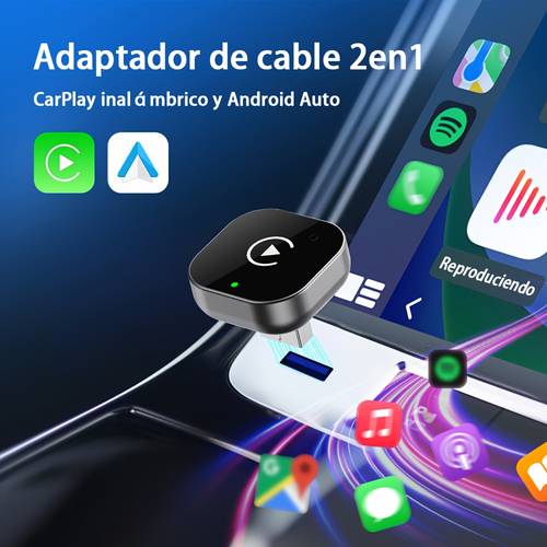 adaptador inalámbrico 2-en-1 carplay y auto - conexión automática plug and play, de 0.5s, soporte inalámbrico y wi-fi, diseño compacto para iphone y , con puerto usb/usb-c, negro, adaptador inalámbrico para coche, sin batería