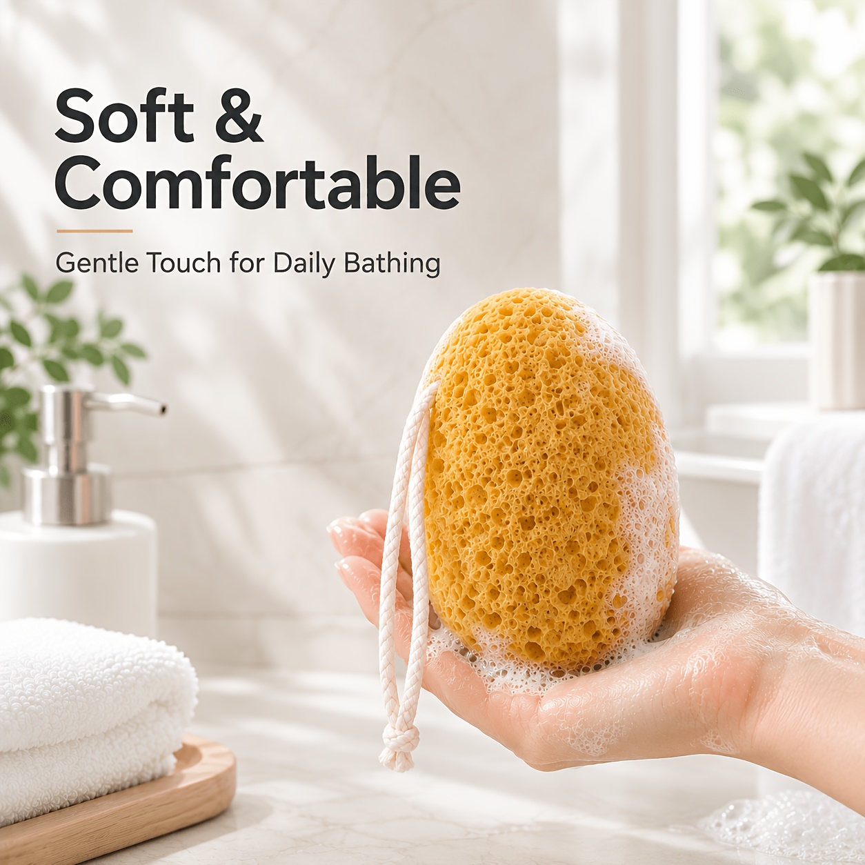 Soft Porous Bath Sponge with Hanging Loop for Cleansing