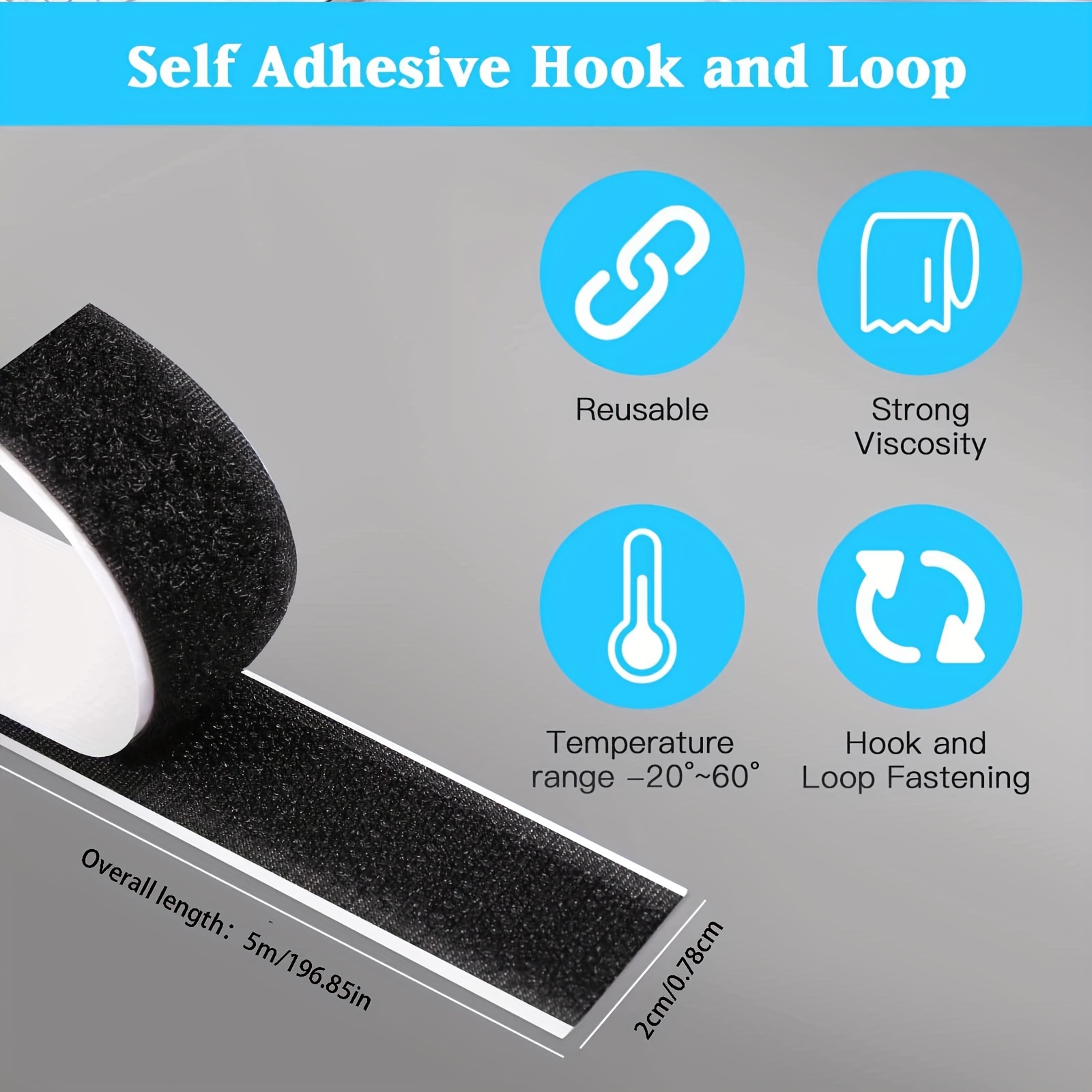 E-shop Selbstklebender Klettband 5m x 20mm, doppelseitiges Klebeband mit starkem Abreißverschluss für Stoffe, Moskitonetze, Teppiche, männliche und