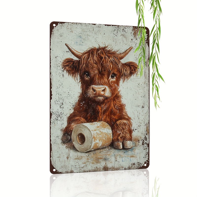 TEMU Retro Metal Sign Featuring A Highland Cow - 1pc, Measuring 8 Inches By 12 Inches, Perfect For Rustic Wall Decoration, Suitable For A For Man Cave, Bathroom, Or Home Decor