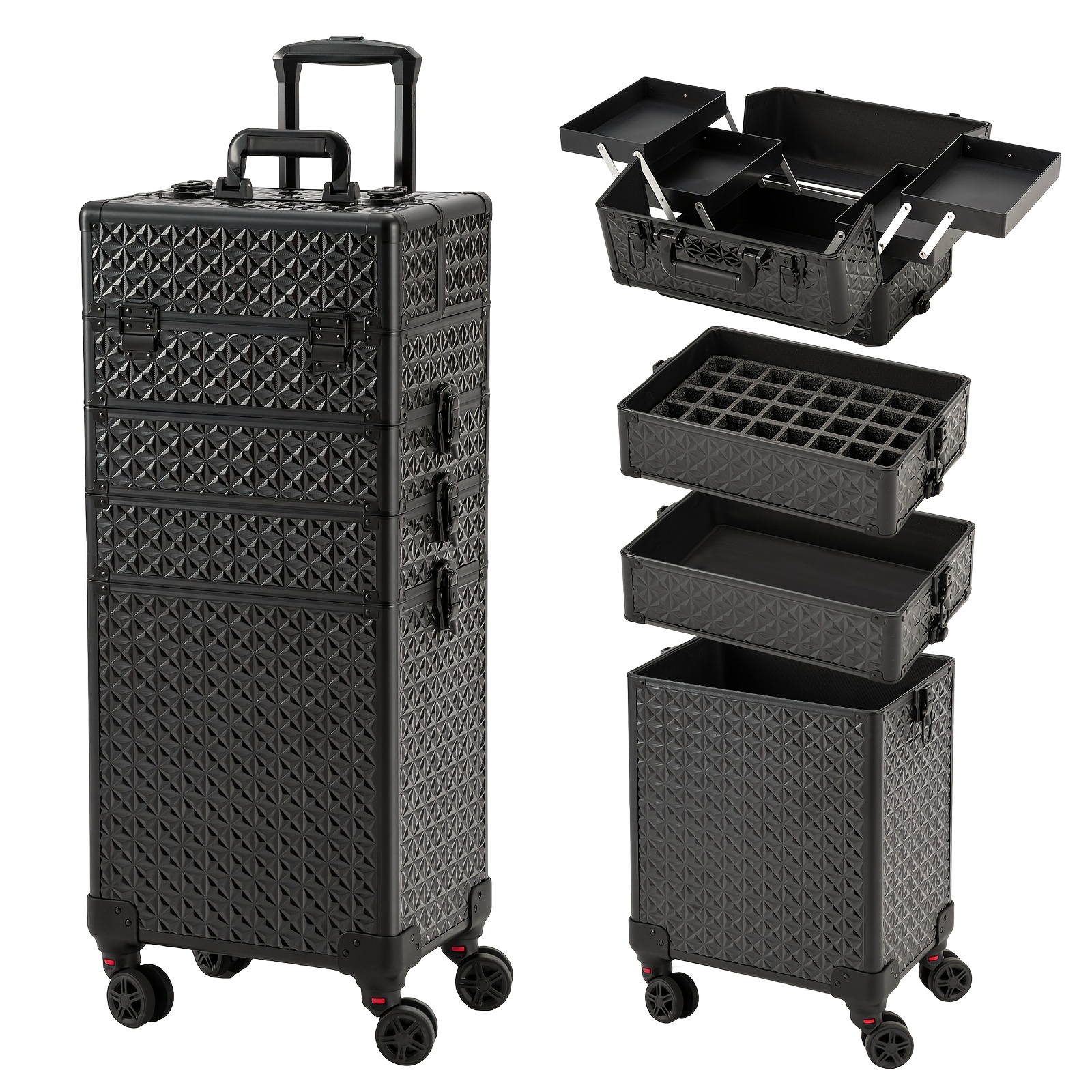 Makeup Box On Wheels, 4-in-1 Large Cosmetic Storage Box