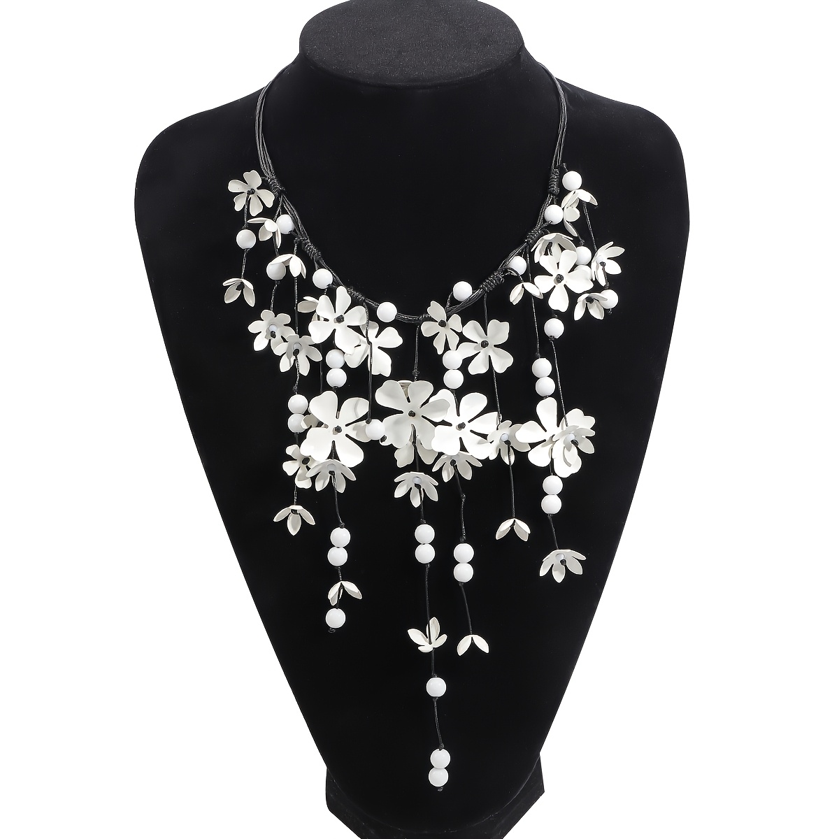 

1pc Collier à pompons en perles faites à , vintage blanc, choker à couches florales, accessoire de fête élégant pour femmes, cadeau polyvalent pour et