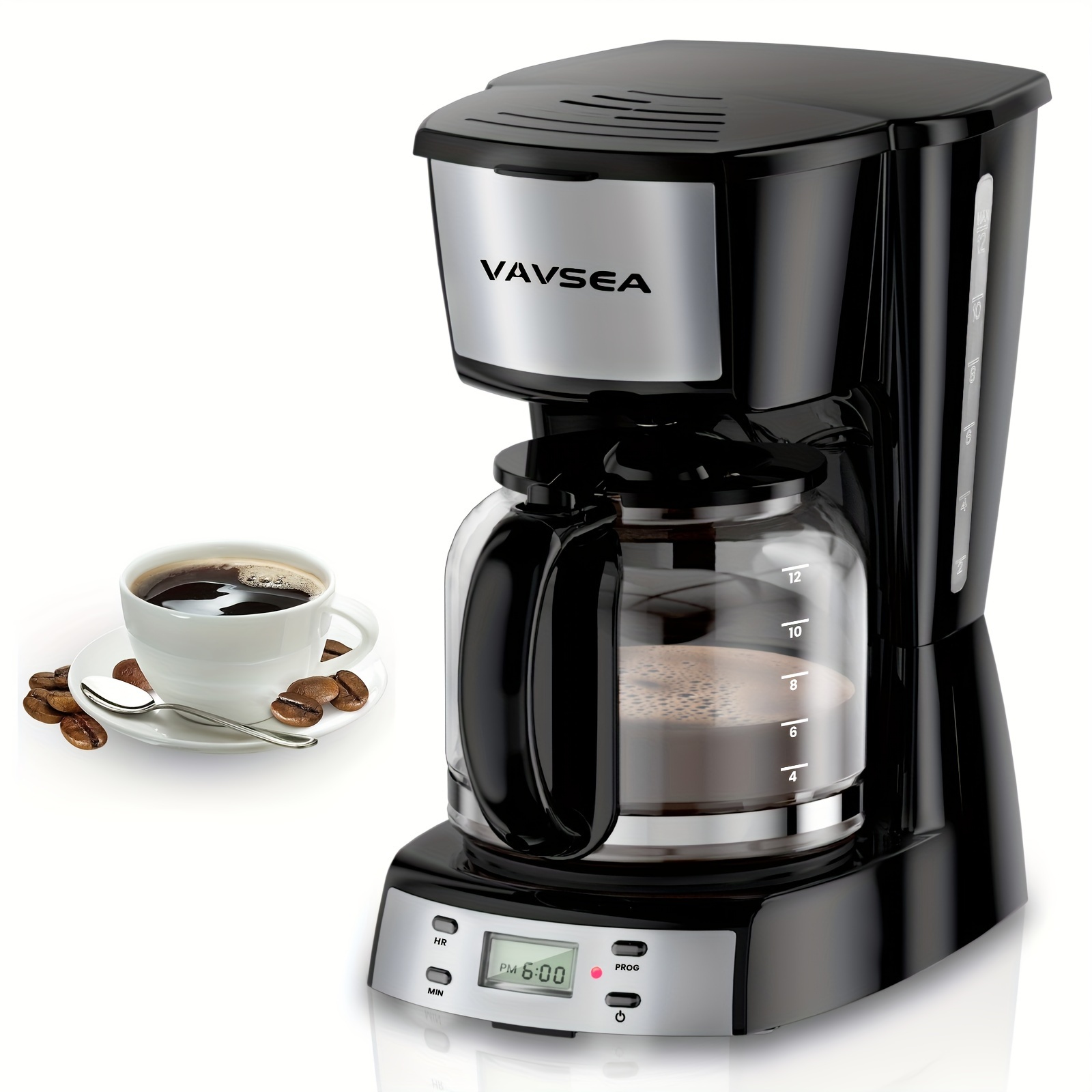 

Vavsea 12 Cup Programmable Coffee Maker, 900w Drip Coffeemaker With Glass Carafe, Auto Shut Off, For Home Black